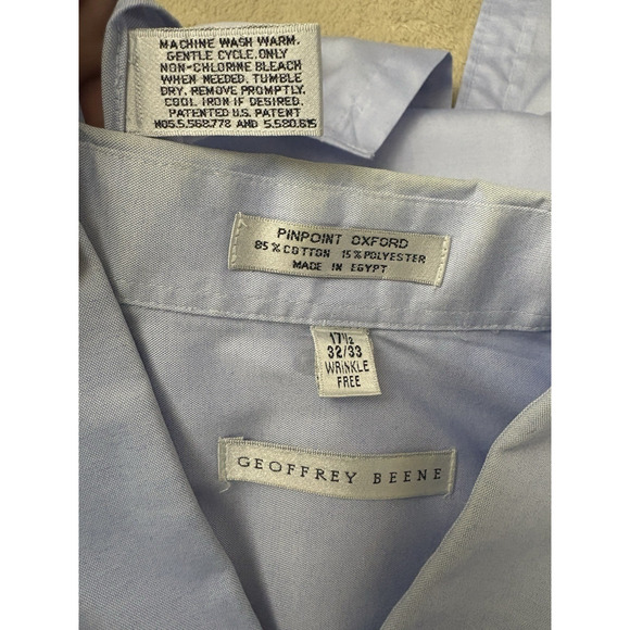 Geoffrey Beene Men's Dress Shirt Blue 17 1/2 32/33 Pinpoint Oxford Wrinkle Free - Picture 3 of 8